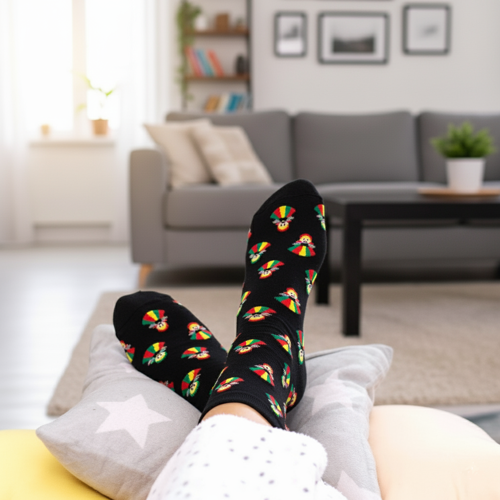 Dámske ponožky s ľudovým motívom 35-37 čierne bábiky 17261