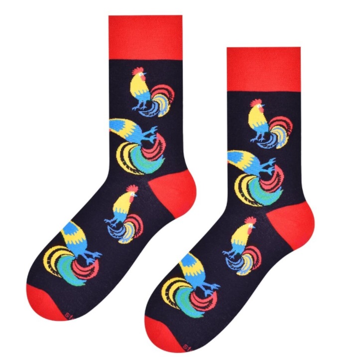 Pánske ponožky STEVEN - kohúty na čiernom pozadí 39-42