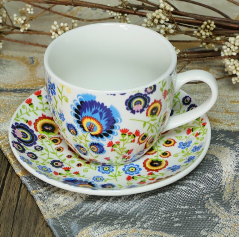 Darčeková sada dvoch šálok 250ml- modrý kvet