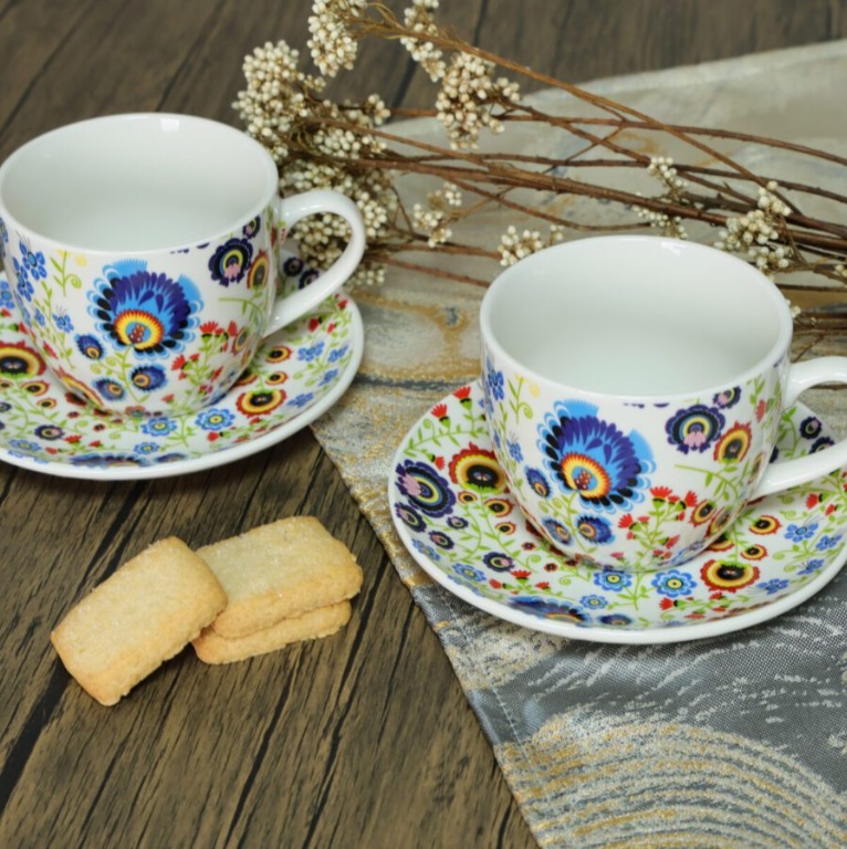 Darčeková sada dvoch šálok 250ml- modrý kvet