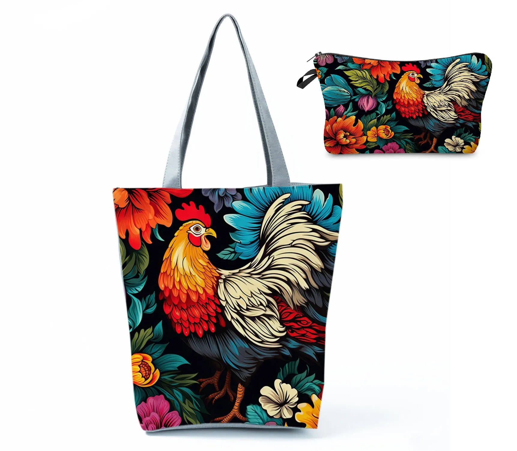 SADA - Plátenná taška na plece + kozmetická taštička - kohút