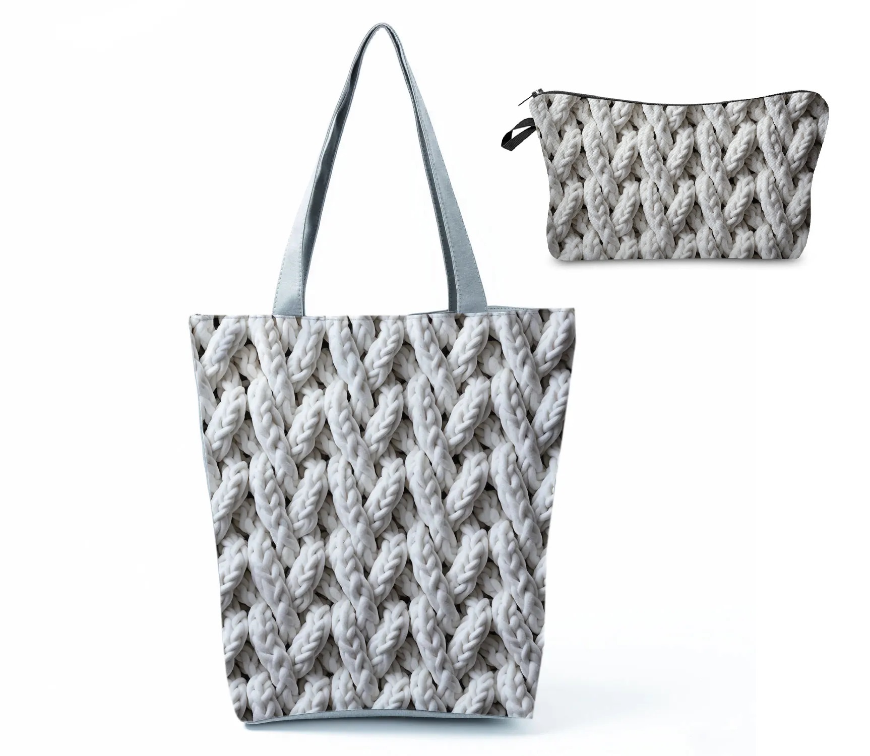 SADA - Plátenná taška na plece + kozmetická taštička - pletenina