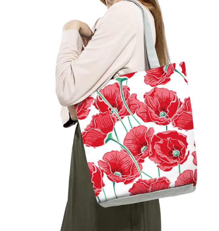 Plátenná taška na plece- veľké oranžové kvety