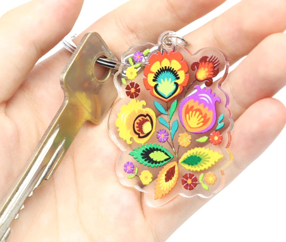 Akrylová kľúčenka - priehľadná kytica