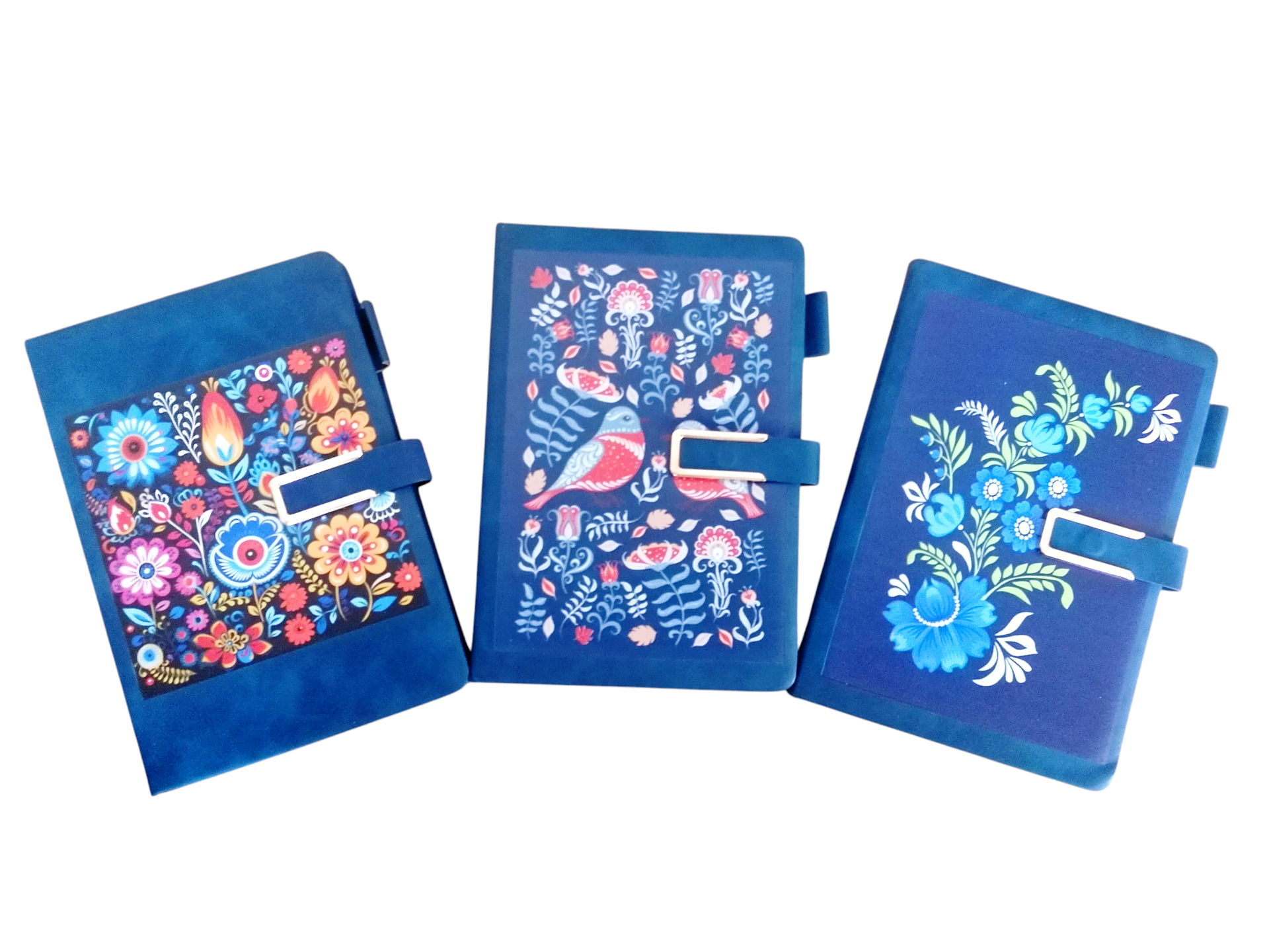 Zápisník s magnetickým uzatváraním - modré vtáčiky