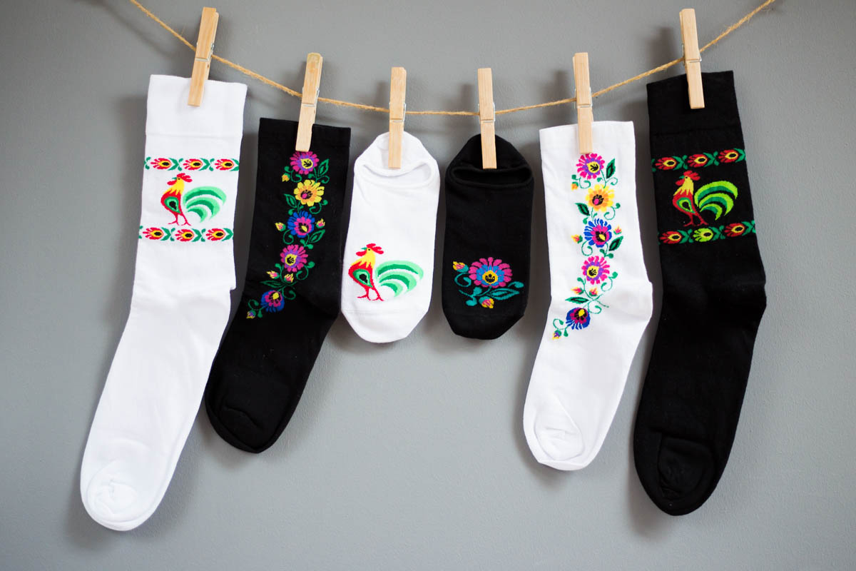 Pánske ponožky s ľudovým motívom 44-46 - kohúty 16126