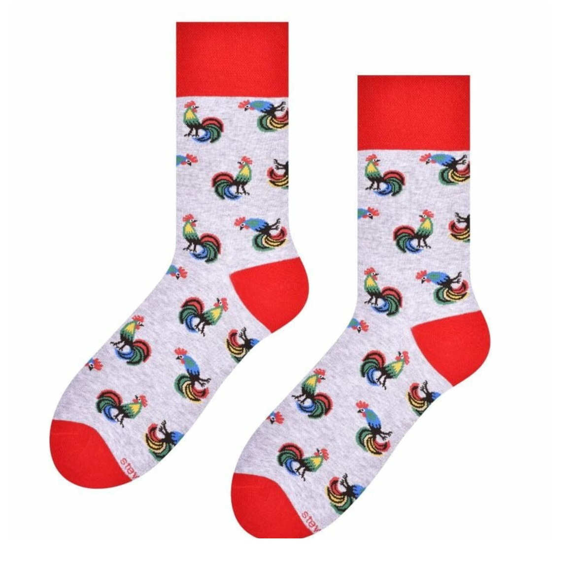 Pánske ponožky STEVEN - farebné kohúty na sivom podklade  43-46