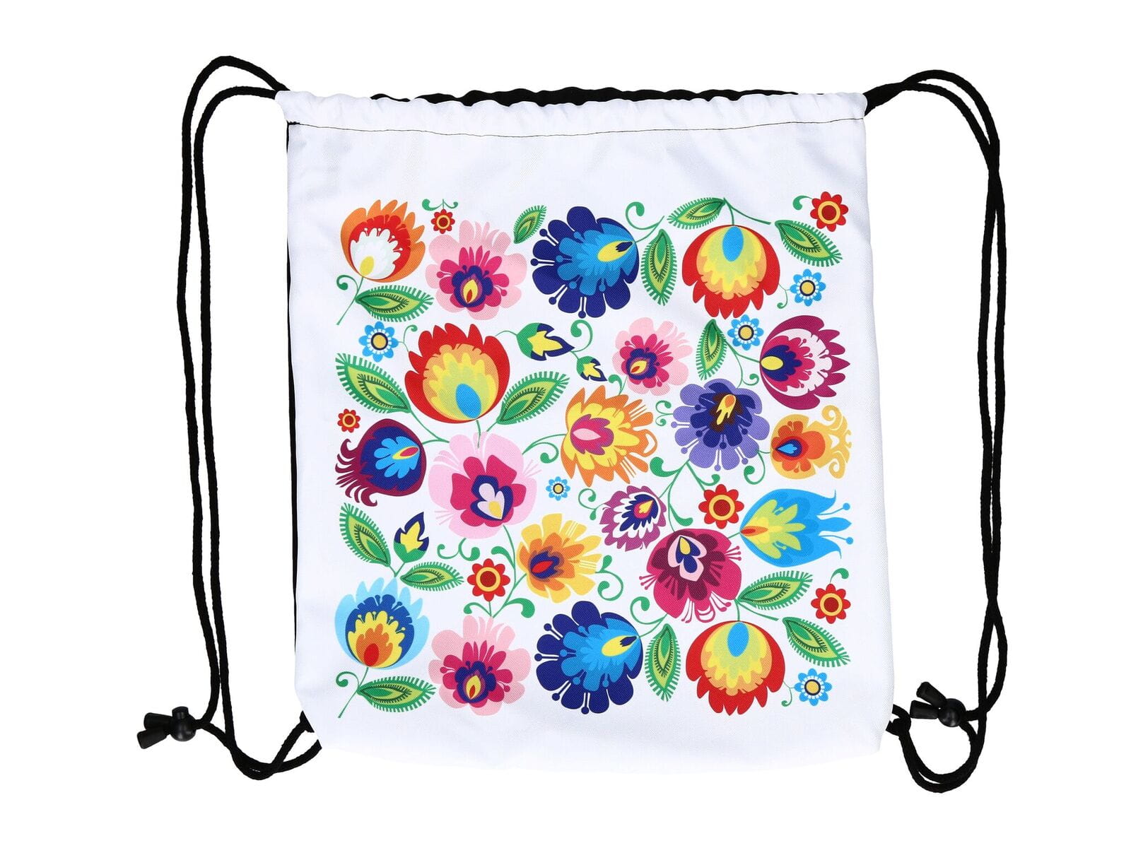 Vrecúško na plecia - kvety na bielom pozadí